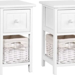 Artiss 2X Bedside Table Small Narrow Nightstand with Basket Drawer White
