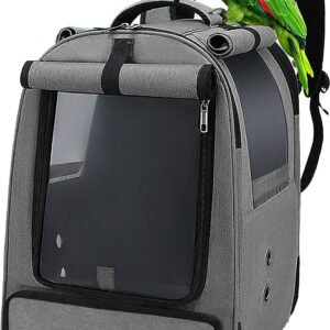 Bird Travel Backpack Cage, Portable Pet Bird Parrot Carrier Breathable Pet Birds Bag, Lightweight Bird Carrier and Small Animals Travel Cage, Multifunctional Pet Bag Backpack (Grey)