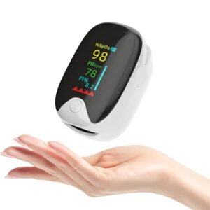Finger Pulse Oximeter, IGGDOQI Blood Oxygen Monitor Pulse Rate Monitor with Color Screen LCD, SpO2 Reading Meter & Rate Monitor for Adult and Child (White)