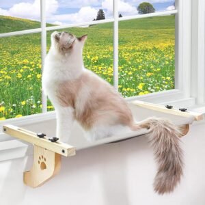 Cat Sill Window Perch Sturdy Cat Hammock Window Seat with Wood & Metal Frame, Easy to Adjust for Windowsill, Bedside, Drawer and Cabinet