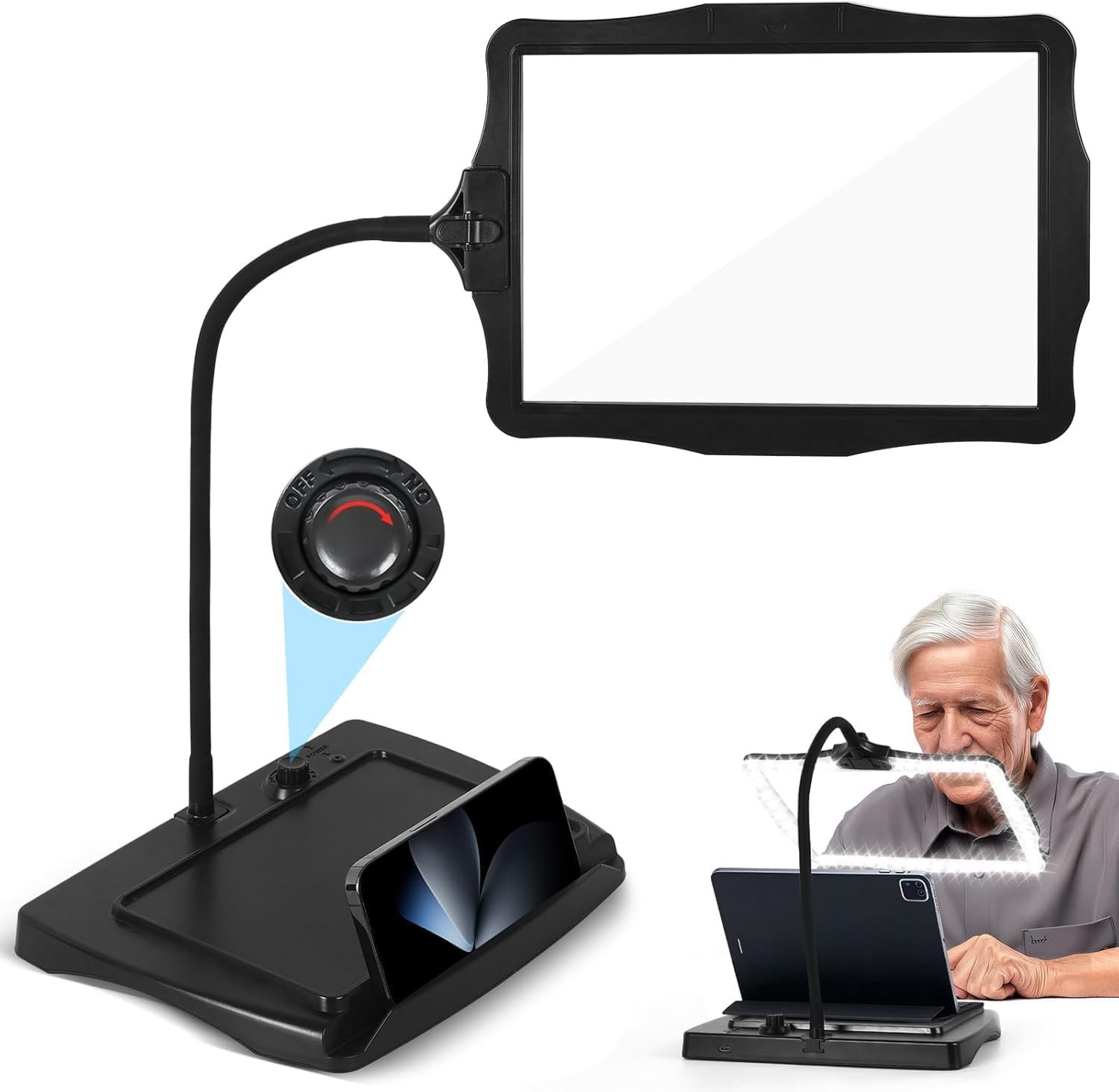 Magnifying Glass with Light for Reading, Crafts, Sewing and Close Work, Desk Stand LED Magnifier with 5X Acrylic Lens, 50 LEDs and 360° Flexible Gooseneck for Books, Hobbies and Close Work(Desktop)