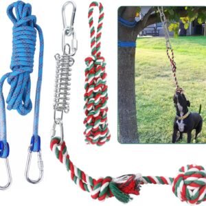 HOPET Dog Outdoor Bungee Hanging Toy, Tether Tug of War Toys for Medium to Large Dog to Exercise, Durable Interactive Tug Toy, Dog Rope Toys