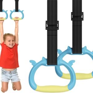 Gymnastics Rings Set for Kids – Adjustable Strap Strength Training Rings with Trapeze Bar, Children's Home Gym Equipment for Indoor Playground & Physical Training (Blue)
