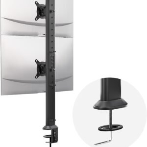 HEMUDU Dual Monitor Articulating Desk Mount Arm Stand - Vertical Stack Screen Supports Two 13 to 34 Inch Computer Monitors with C Clamp