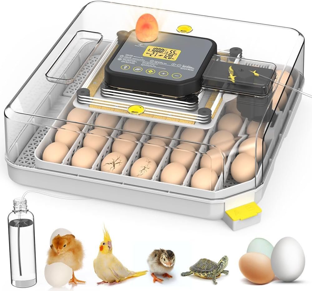 48 Egg Incubator for Hatching Eggs with Automatic Turning, Humidity Temperature Control, Egg Candler for Ducks Quail Goose Pigeon, 360° Clear View Window