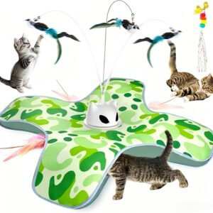 Interactive Cat Toys for Indoor Cats Hide and Seek Moving Feather Toy for Bored Adult Cats with Suction Cup & Cover Automatic Kitten Wand Toy Cat Simulation Toys for All Breeds