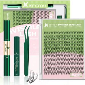 KEYYOU Flora Lash Clusters Kit, Manga Eyelash Extension Kit at Home, 144pcs C Curl Wispy Natural Invisible Band Lash with Waterproof Lash Extensions Kit (Flora-C-8-16MIX)