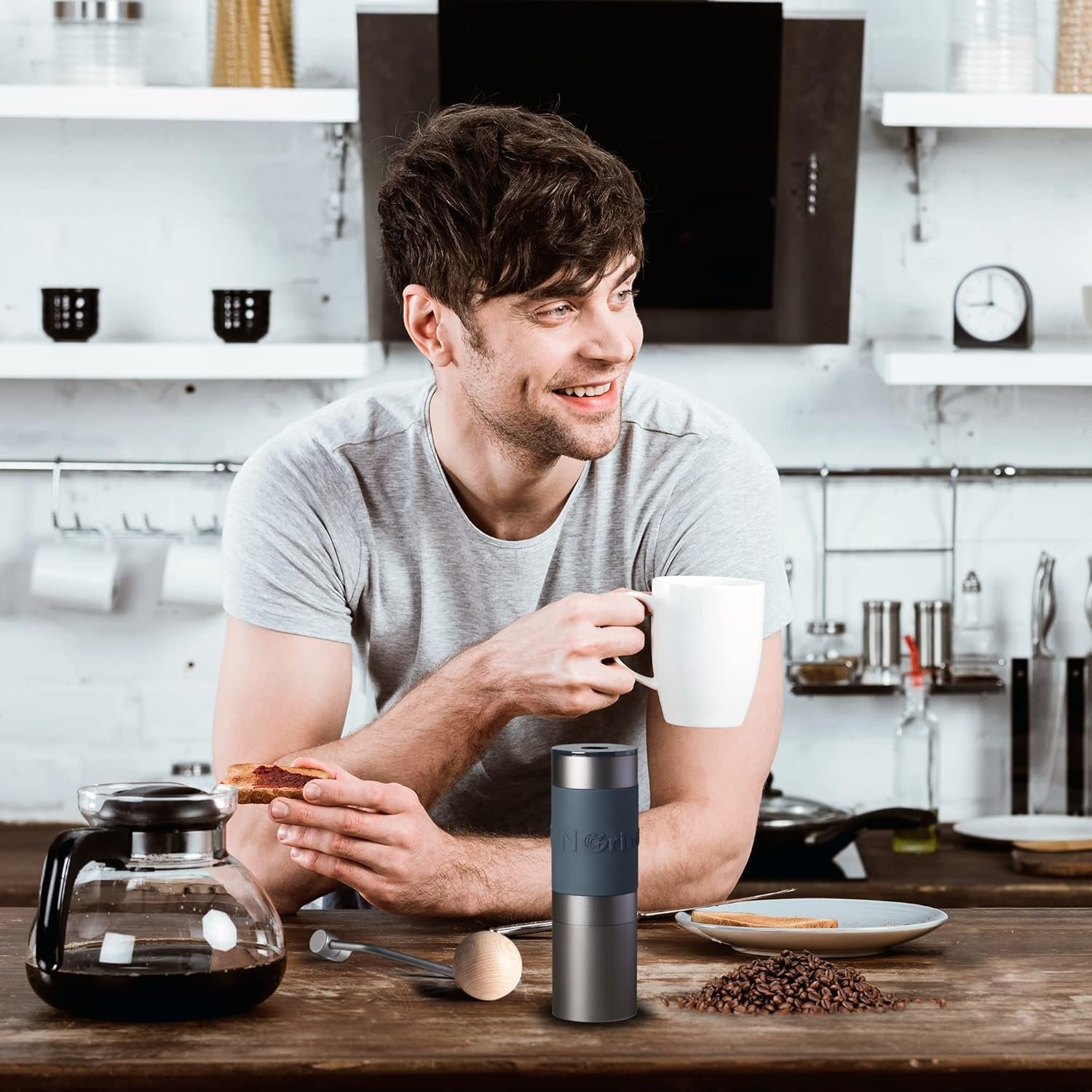 【Gray】 KINGrinder K1 Manual Coffee Grinder Bent Handle Stainless Burr - Image 5