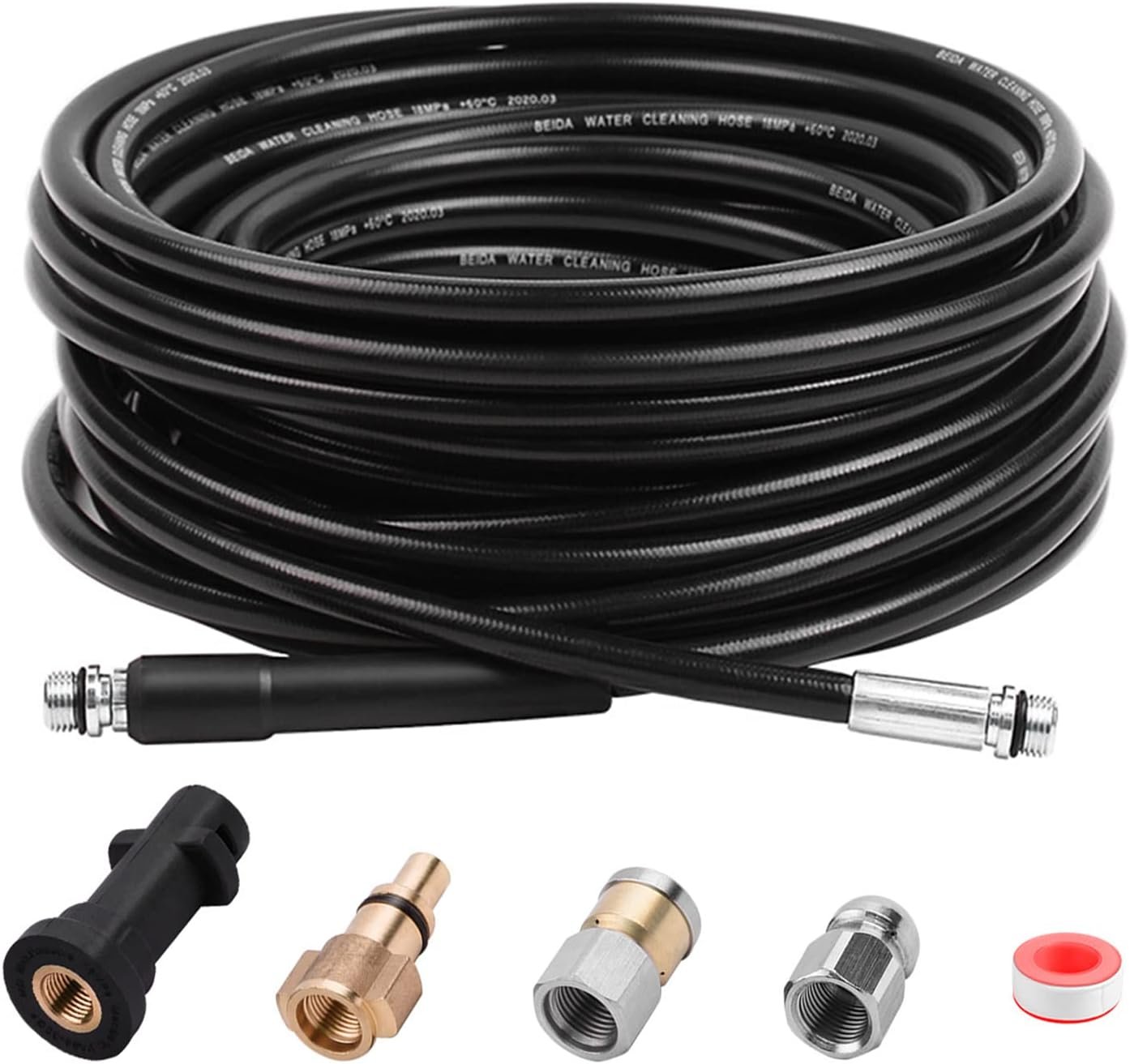 Pressure Washer Drain Pipe Hose Kit, 50FT 180Bar Black