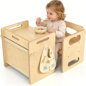 Kids Table and Chair Set, Wooden Toddler Table with Adjustable Chair