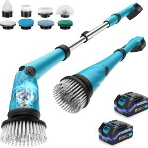 Electric Spin Scrubber Extra Large Brush Cordless Floor Bathroom Shower Scrubber with 8 Brush Heads and 2 Rechargeable Detachable Lithium Batteries for Kitchen Bathroom Tub Tile Cleaning Brush
