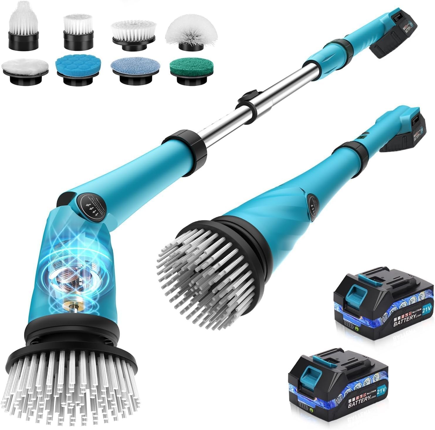 Electric Spin Scrubber Extra Large Brush Cordless Floor Bathroom Shower Scrubber with 8 Brush Heads and 2 Rechargeable Detachable Lithium Batteries for Kitchen Bathroom Tub Tile Cleaning Brush