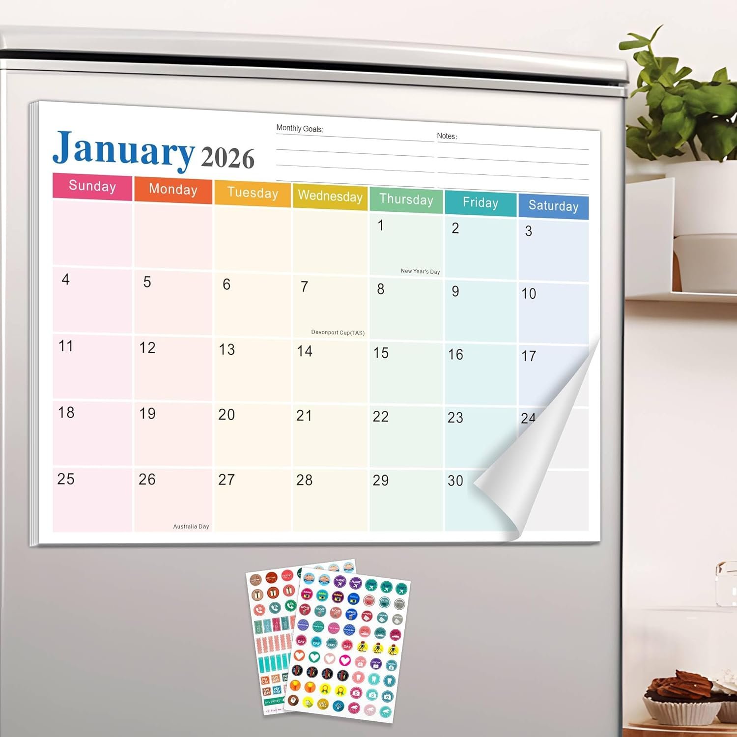 Magnetic Calendar for Refrigerator/Whiteboard 2026, 18-Month Fridge Calendars with Australia Holidays & Stickers, Yearly Planner Jan 2026–Jun 2027 for Home Family Easy Tracking Organizing Planning Gift