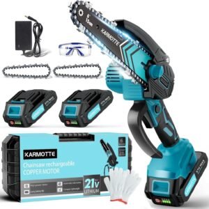 Mini Chainsaw Cordless 6 Inch, Handhled Chainsaw with 2 Batteries & Oiling System, Electric Chain saw for Tree/Wood Cutting, Christmas Birthday Gifts for Men Dad Him Stocking Stuffers