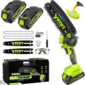 Mini Chainsaw Cordless 6 Inch Super Handheld Rechargeable Chain Saw With Auto Oiler System, Small Electric Chainsaws Battery Powered For Wood/Trees Cutting