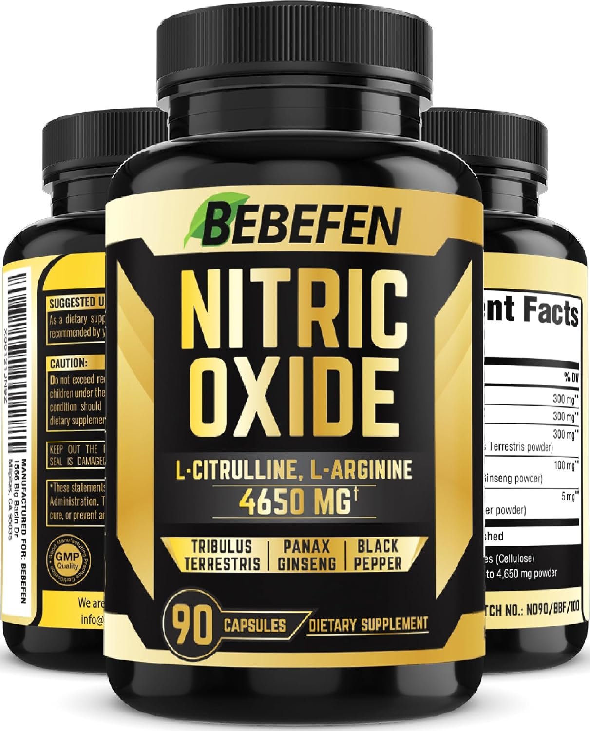 Nitric Oxide Supplements 4650mg - High Formula with L-Arginine, L-Citrulline, Tribulus, Ginseng - 90 Capsules