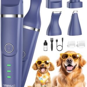 oneisall 4 in 1 Dog Clippers, Quiet Cordless Dog Paw Trimmer & Nail Grinder