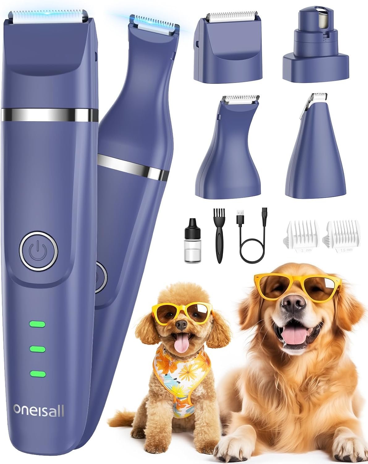 oneisall 4 in 1 Dog Clippers, Quiet Cordless Dog Paw Trimmer & Nail Grinder