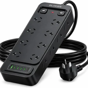 BLOOZE Power Board, 16 AC Outlets, 6 USB Ports, Surge Protection, Black