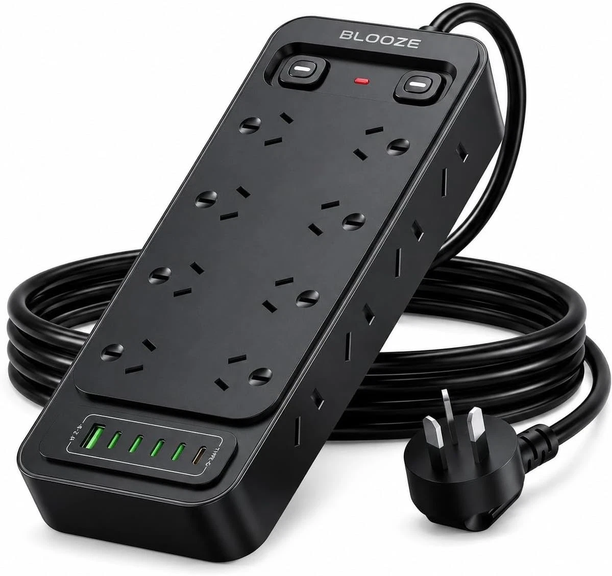 BLOOZE Power Board, 16 AC Outlets, 6 USB Ports, Surge Protection, Black