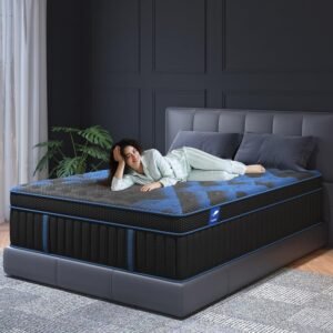 Queen Hybrid Mattress 34CM Medium Firm with Gel Memory Foam & Pocketed Coils, Motion Isolation, CertiPUR-US Certified, Pressure Relief, for Silent Sleep
