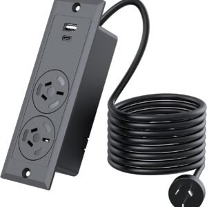 Recessed Power Board, Haiaoyyds Recessed Power Strip with 2 Outlets, PD 20W USB A+C Ports, 2m Cable, Compact Recessed Outlet for Home/Office/Furniture, Black
