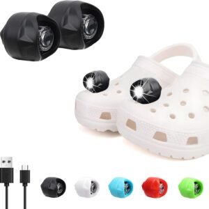 Vergissm Rechargeable Headlights for Croc, 2 PCs LED Lights for Croc, Waterproof Hands Free Flashlights for Kids Adults, Novelty Shoe Lights for Camping, Dog Walking (Black)