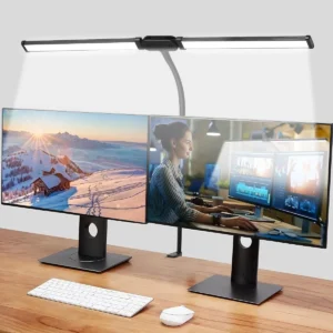 SILAMPDI Desk Lamp 24W LED Desk Light for Home Office Double Head with USB Charging Port, Eye-Caring Foldable Touch Control Reading Lamp with 3 Color Modes & 10 Brightness Levels Dimmable
