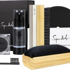 SpinArt Vinyl Record Cleaner Vinyl Record Cleaning Kit 8-in-1,Includes Soft Velvet & Microfiber Brushes, LP Cleaning Solution, Turntable Stylus Gel, Microfiber Cloth, Label Protector & Storage Box