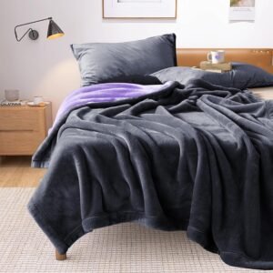 YISURE Waterproof Reversible Bed Blanket, Grey/Purple, 90x80 Inch