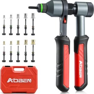 AOBEN Rivet Nut Tool Kit, Nutsert Gun Kit, Upgraded Rivnut Tool with 10 Metric and SAE Madrels, 100 Pcs Rivnuts, and Rugged Carrying Case