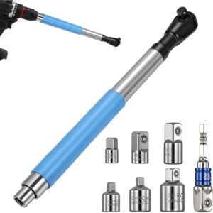 1/2" Offset Extension Wrench for Electric Drill, Impact Wrench Extender with 6 Sockets and 1 Adapter Rod, for Narrow Space Automotive Plumbing Furniture Assembly (Blue)