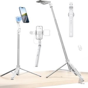 ULANZI TT88 57" Magnetic Selfie Stick Tripod, Overhead Phone Tripod, 2 in 1 M-agsafe Tripod/Phone Stand with Phone Clip & Dual Cold Shoe Mounts, Tripod for iPhone/Android
