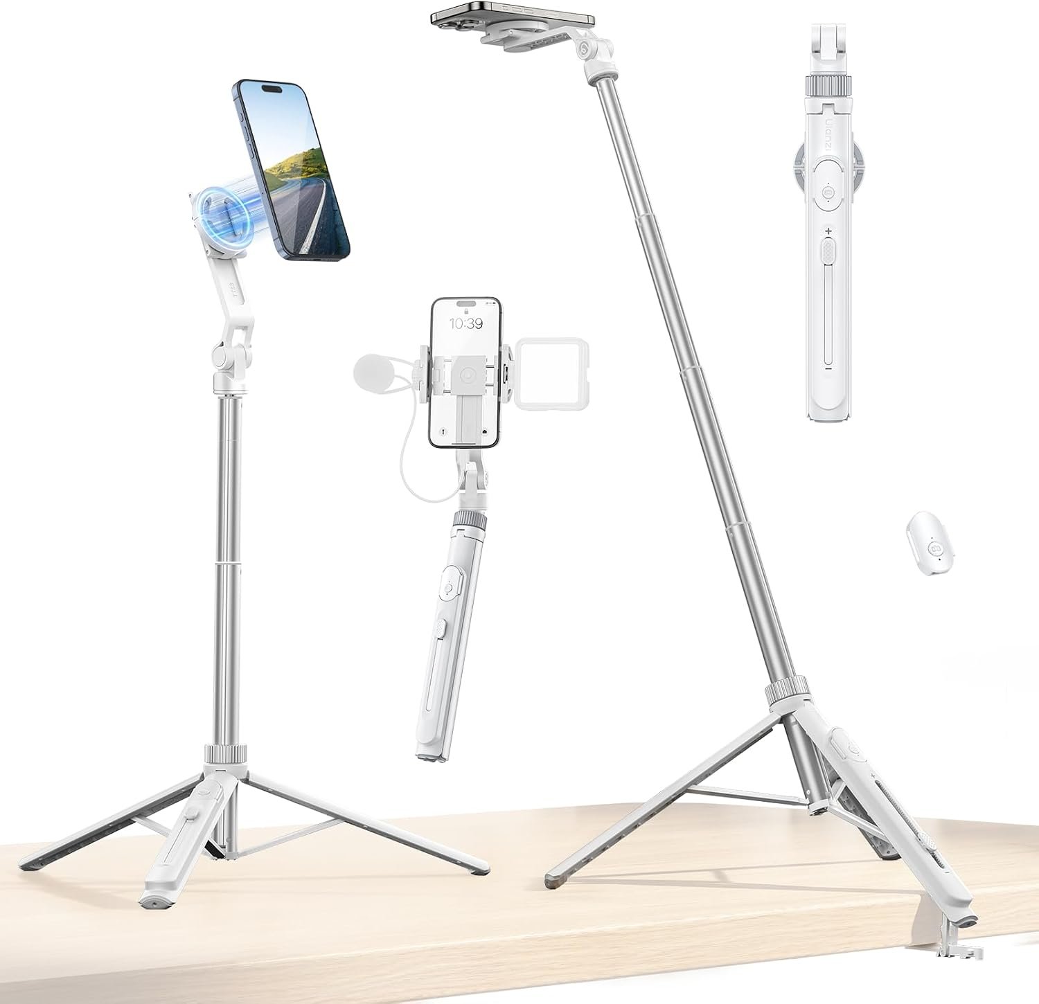 ULANZI TT88 57" Magnetic Selfie Stick Tripod, Overhead Phone Tripod, 2 in 1 M-agsafe Tripod/Phone Stand with Phone Clip & Dual Cold Shoe Mounts, Tripod for iPhone/Android