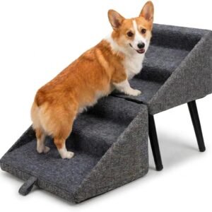 Foldable Dog Stairs for Small Dogs – 2-in-1 Pet Steps & Ottoman with Anti-Slip Base – Non-Slip Steps for Couch, Ideal for Puppies, Seniors & Injured Dogs (Grey)