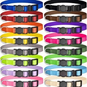 16 PCS Adjustable Nylon Puppy Collars, Breakaway Safety ID Whelping Collars for Small Dogs and Puppies in 16 Colors – CRFY