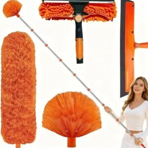 170in Extra Long Telescopic Duster Window Cleaner Kit Contain, Squeegee,Cobweb Brush, Feather Duster Aqua Blade for Ceiling, Window,Fan, Roof and Cobweb Cleaning
