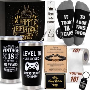 Zaiva 18th Birthday Gifts for Boys, 8 Pcs Gift Set, 18 Year Old Boy Birthday Gifts, Cool Gifts for 18 Year Old Boy , Gifts for 18 Year Old Boy , Funny 18th Birthda y Gifts, Happy B irthday boy