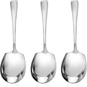 3 Pcs Large Serving Spoons, Stainless Steel, Long Handle for Soup and Table, Kitchen Tool Set (25cm/10inch)