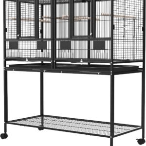 Advwin 2in1 Bird Cage 108x103x50cm 2 Perches Large Aviary Parrot Budgie Stand Alone Wheels w/Brake