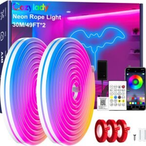 Cozylady 30M/100ft RGB Neon LED Rope Lights, IP67 Waterproof, Bluetooth APP & Remote Control, Music Sync, 24V Low Voltage, Flexible Silicone, Indoor Outdoor Decor for Bedroom Party Balcony