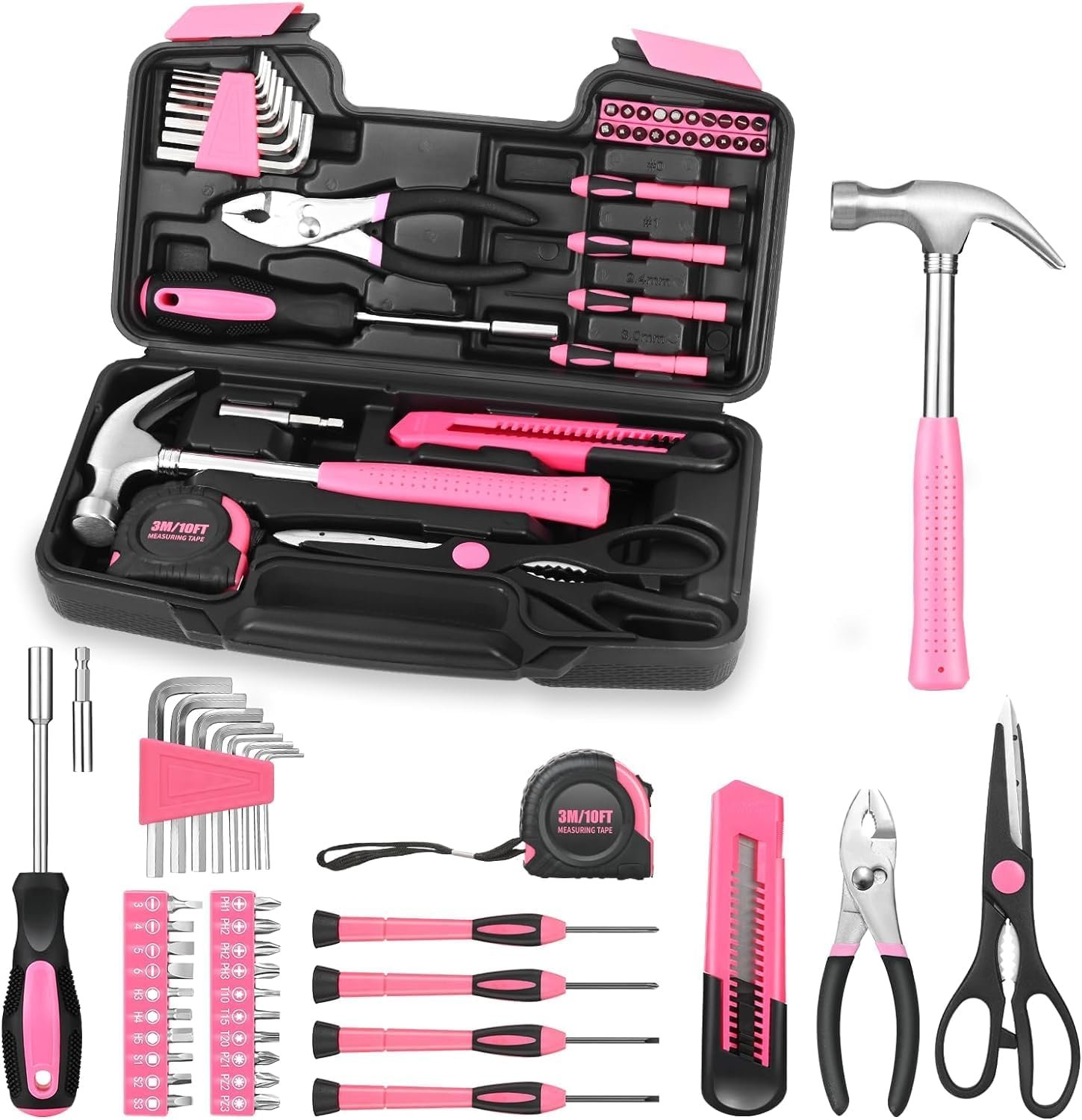 Yunking 39 Piece All Purpose Household Pink Tool Kit