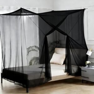 Canopy Bed Curtains 4 Corners Mosquito Net para Camas Bed Canopies Netting Drapes Rectangular Mosquito Mesh for Patio Indoor Outdoor Travel Room Decor (Black, L1.9 x W0.9 x H1.6m, 1 Opening)