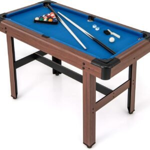 Goplus 48” Pool Table, Wooden Billiards Table w/ 2 Cue Sticks, 16 Balls, 2 Chalks, Triangle, Brush, Compact Pool Game Table for Kids Adults Family Game Room Bar Office