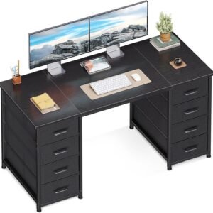 ODK 48Inch Computer Desk with 8 Fabric Drawers, Home Office Desk, PC Table with Storage,Study Table for Bedroom Office Gaming,120 * 48 * 74cm, Black