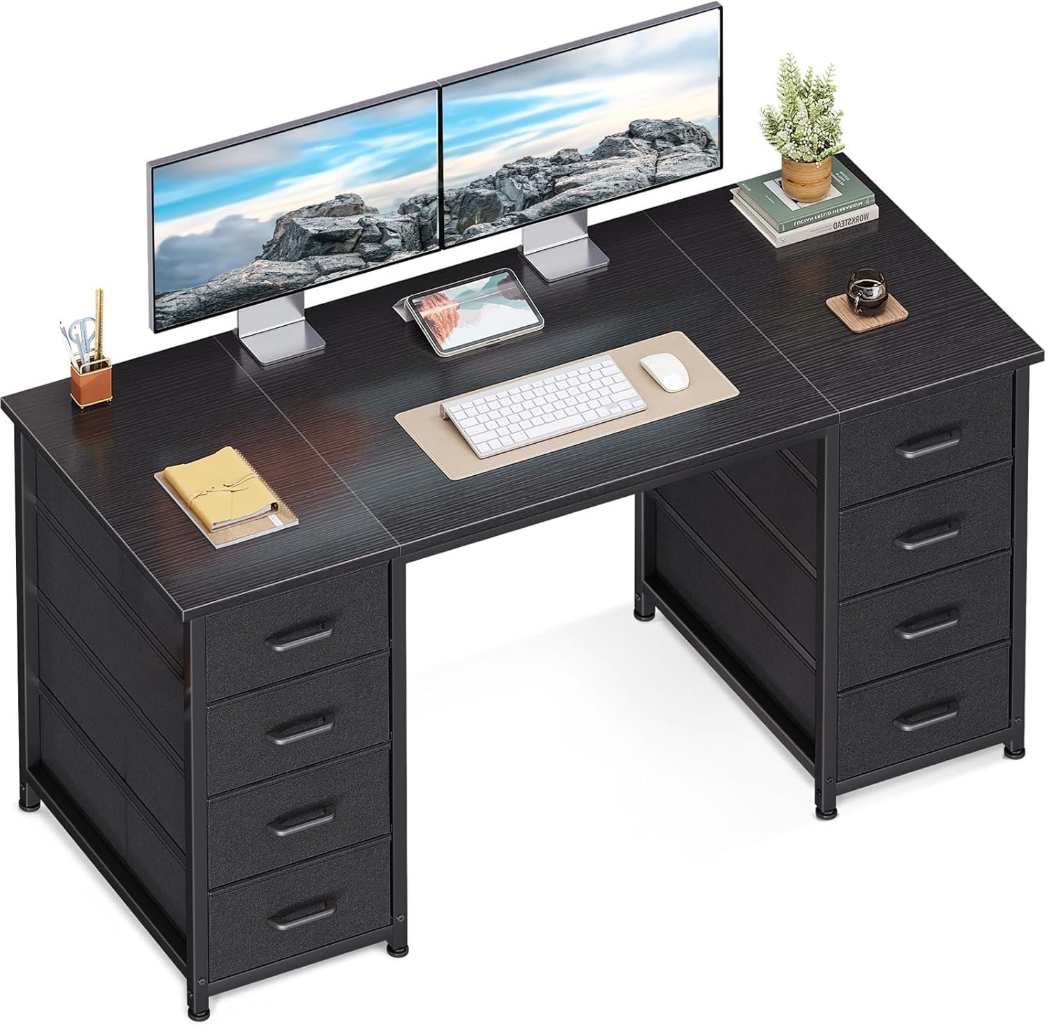 ODK 48Inch Computer Desk with 8 Fabric Drawers, Home Office Desk, PC Table with Storage,Study Table for Bedroom Office Gaming,120 * 48 * 74cm, Black