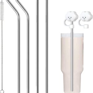 Click to see full view 4 Pcs 30cm Stainless Steel Straw,40oz Cup Replacement Straws,Reusable Straws, with Cleaning Brush & Cloud Covers