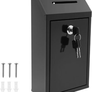 Metal Donation Box with Lock and Key, Secure Lockable Cash Box for Charity, Events, Office Suggestion Box for Shop, Club, Church, Home