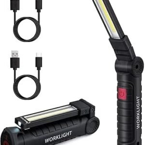 Mcbazel Rechargeable LED Work Light [2 Pack] -5 Modes 360° Rotatable Magnetic Torch with Type-C Charging,Portable Camping Light for Car Repair, Emergency, Garage, BBQ & DIY Projects