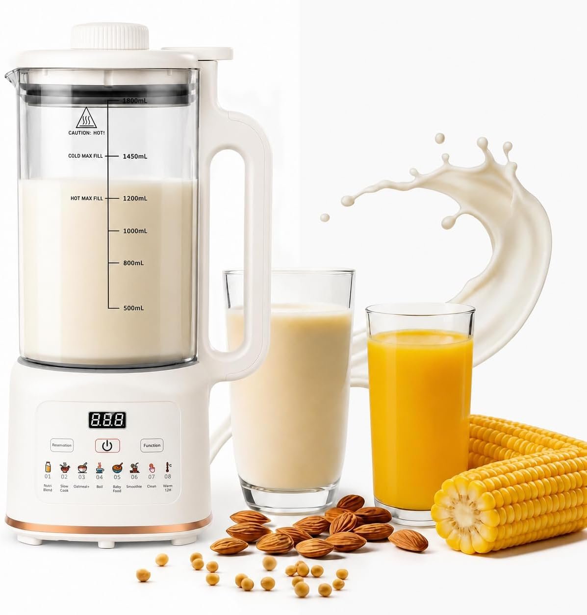 8 in 1 Nut Milk Maker Machine, 1800ml Automatic Soy Milk Maker Blender, Oat Milk, Fruit Juice, Auto Clean, Keep Warm, Reservation
